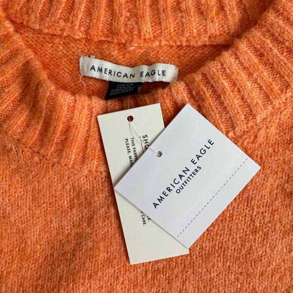 AMERICAN EAGLE Whoa So Soft NWT Orange Crew Neck Pullover Sweater - Picture 4 of 7